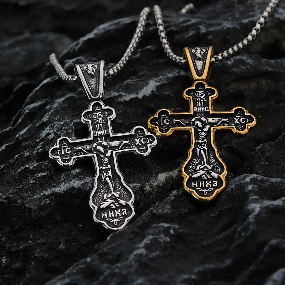 European And American Retro Titanium Steel Men's Jewelry Personalized Double-Sided Cross Letter Necklace
