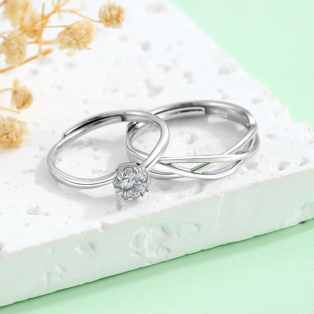 Planderful S925 Sterling Silver Galaxy Couple Ring Open Adjustable Zircon Jewelry For Couples Elegant