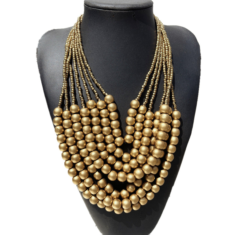 Planderful Savanna Rhythms Necklace – Exaggerated Multi-Layer Wood Bead Design
