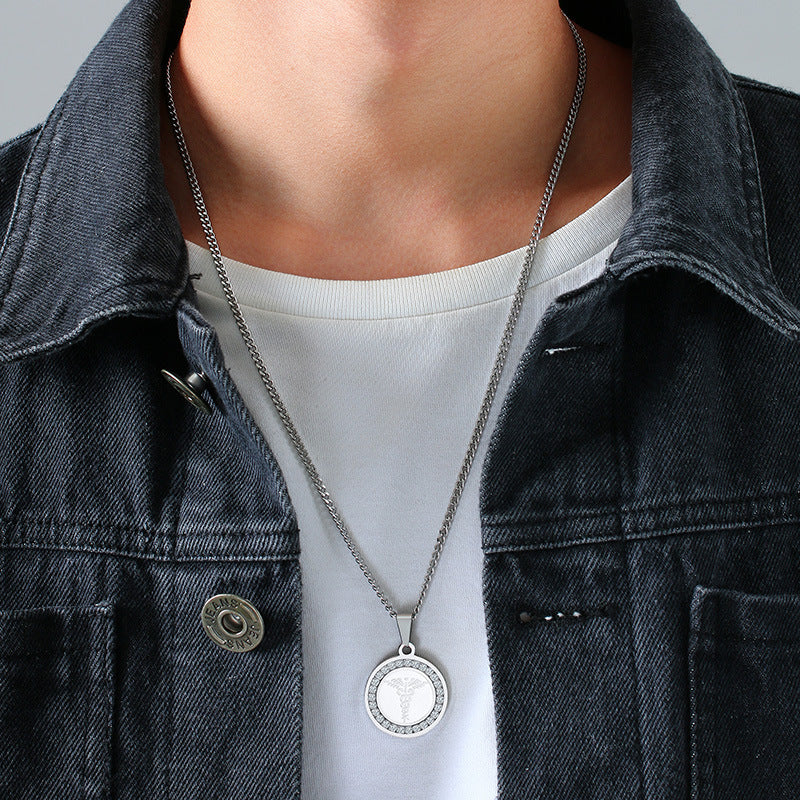 Stainless Steel Zircon Medical Logo Pendant Necklace for Men