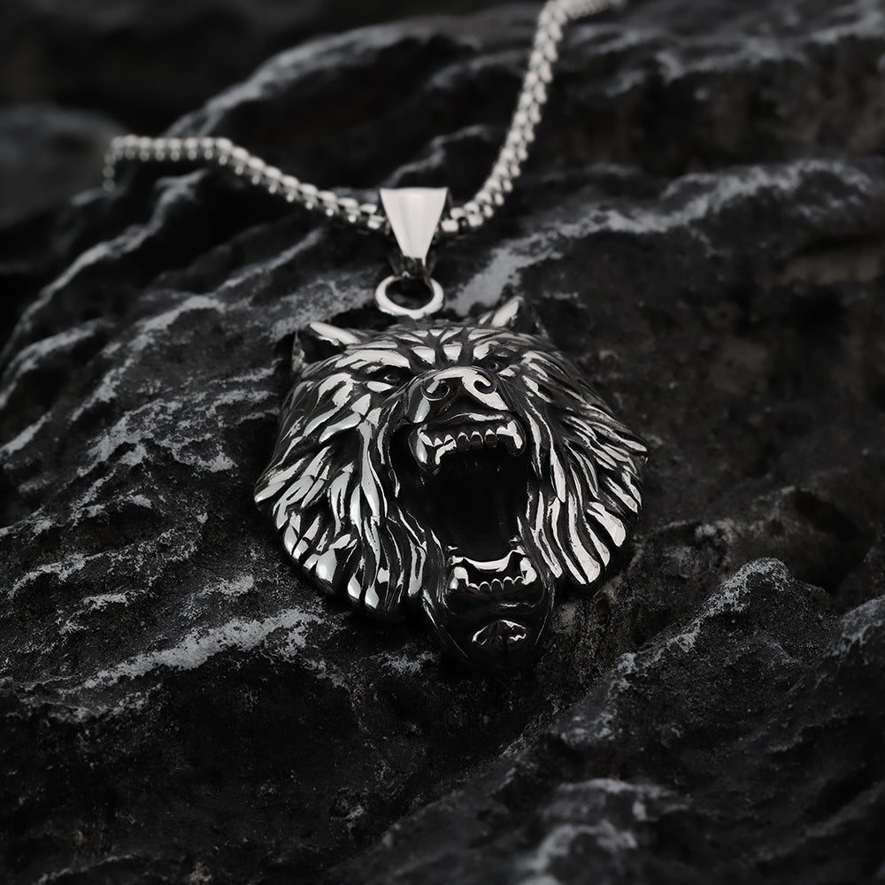 European And American Retro Men's Wolf Head Pendant Necklace