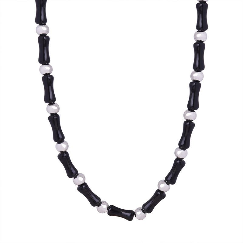 Luxurious Handcrafted Black Agate Beaded Necklace with Metal Accent