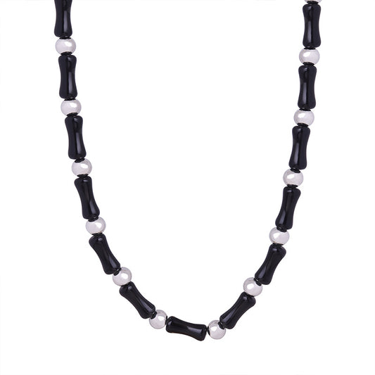 Luxurious Handcrafted Black Agate Beaded Necklace with Metal Accent