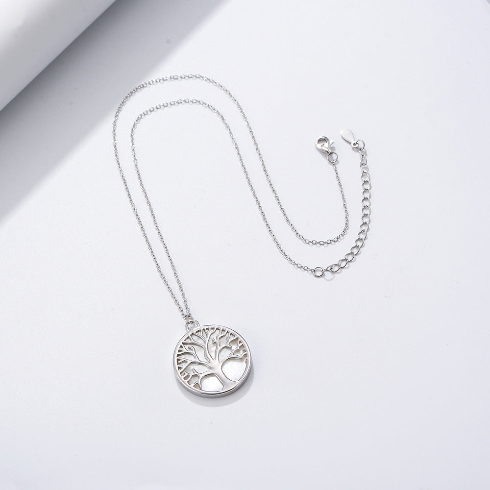 Hot-Selling S925 Silver Natural White Shell Tree Of Life Necklace, Women Pendant