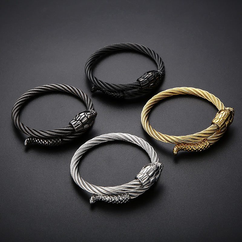 Braided Wire Steel Wire Bracelet – Street Rock Hip-Hop Multi-Color Zodiac Snake Titanium Steel