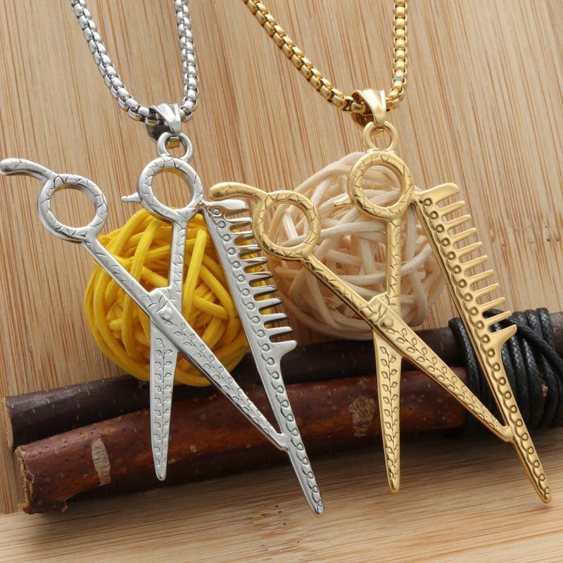 Titanium Steel Scissors Pendant Necklace for Men - Punk Retro Style by Planderful