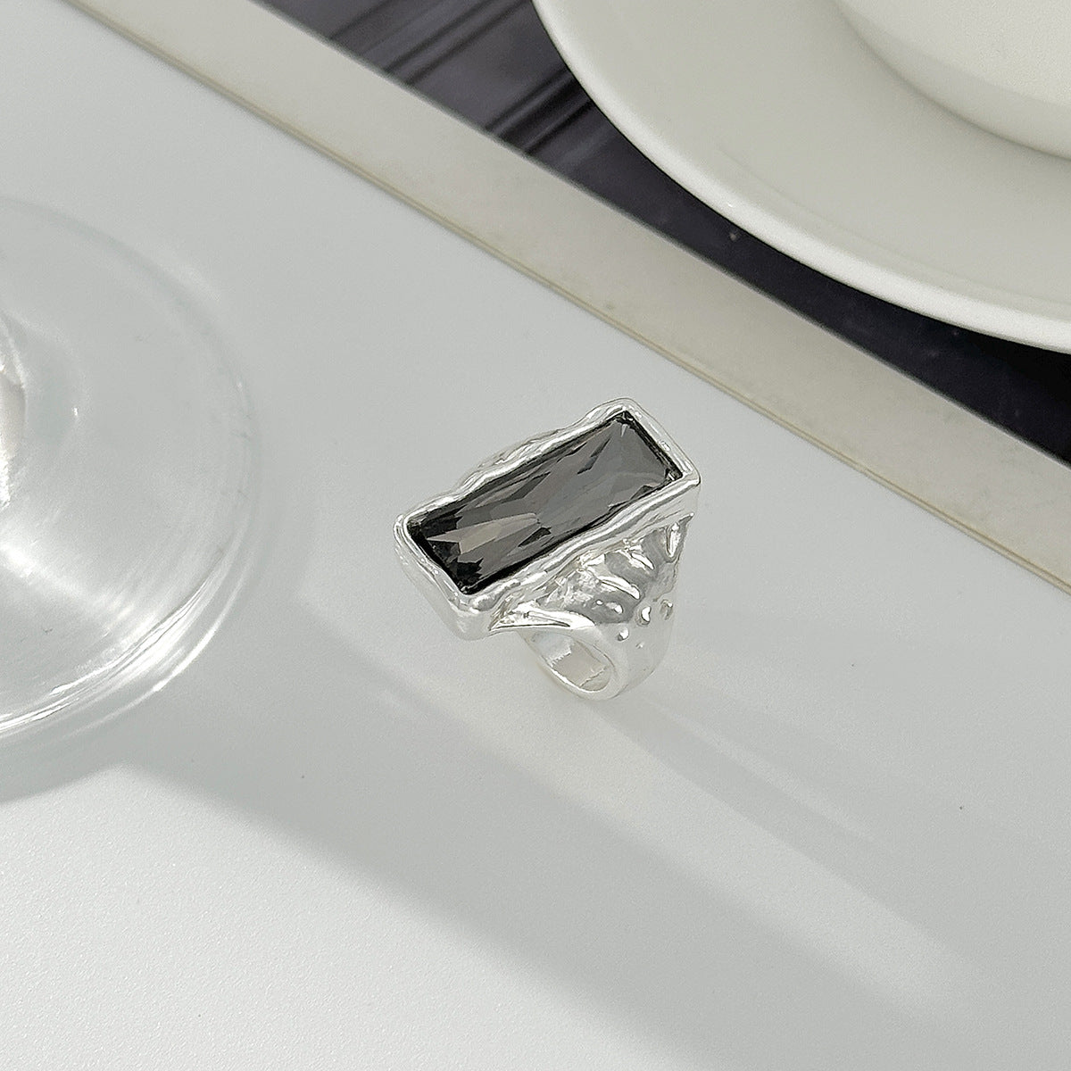 Black Acrylic Ring Planderful Vienna Verve For Minimalist Women Geometric Square Statement Jewelry
