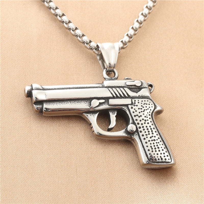 Personalized Punk Titanium Steel Gun Pendant Necklace for Men - Retro Trendy Design