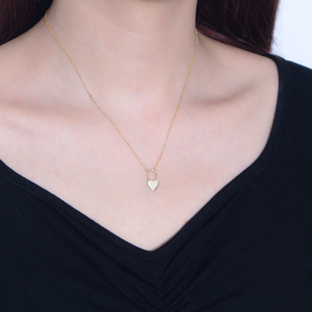 S925 Sterling Silver Minimalist Geometric Love Lock Necklace Small Fresh And Sweet
