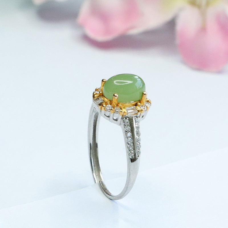 925 Sterling Silver Hetian Jasper Square Ring