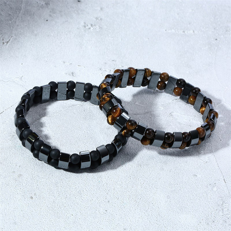 Amazon Cross-Border Jewelry New Products Men's Black Gallstone Tiger's Eye Stone Beaded Bracelet