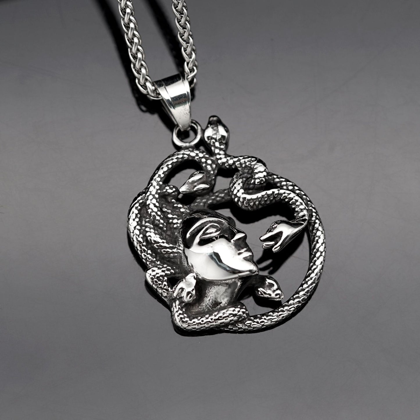 Steel Necklace – Vintage Medusa Snake Pendant