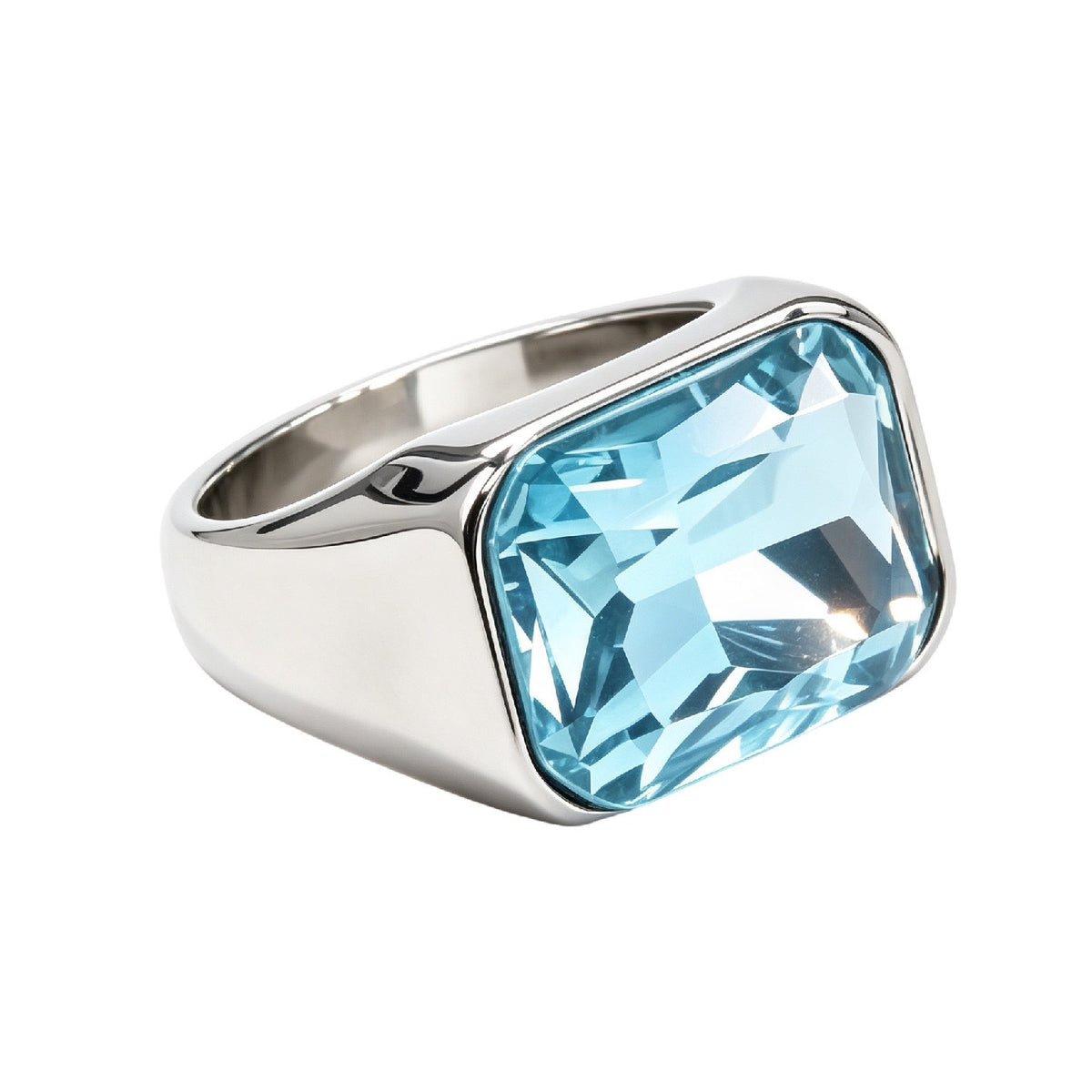 Square Zircon Titanium Steel Ring