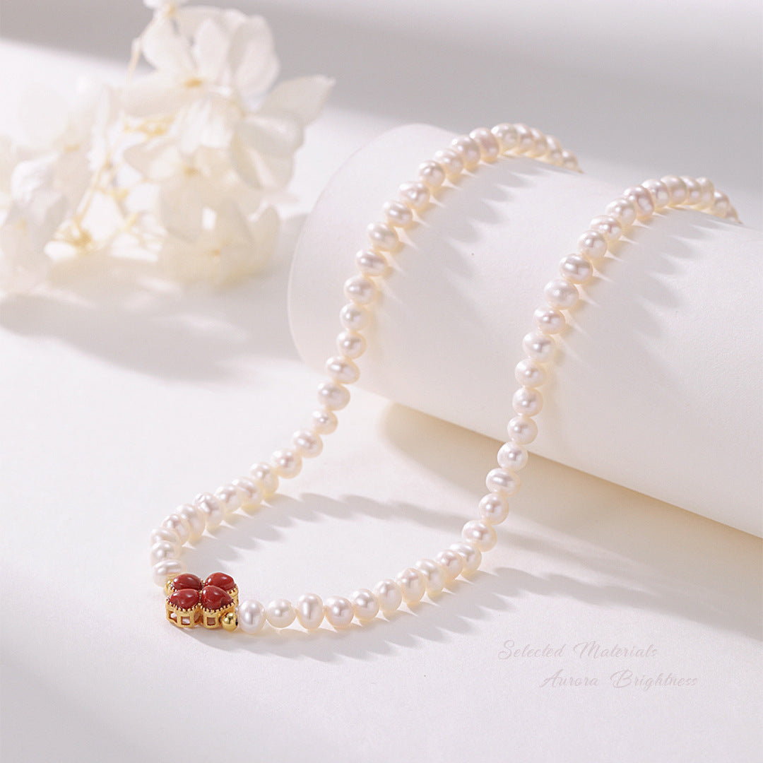 Freshwater Pearl Four-Leaf Clover Necklace
