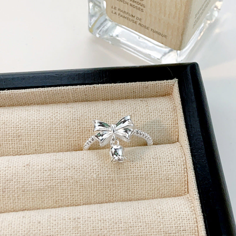 Planderful Sweet Bow Lily of the Valley Ring – Elegant Sterling Silver Fashion Accessory