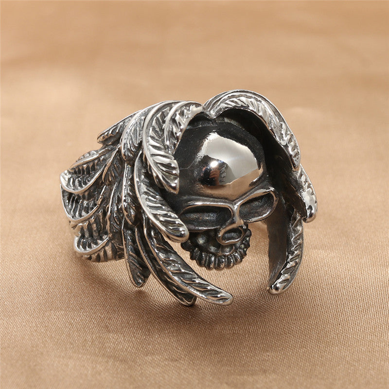 European And American Jewelry Titanium Steel Wings Skull Ring