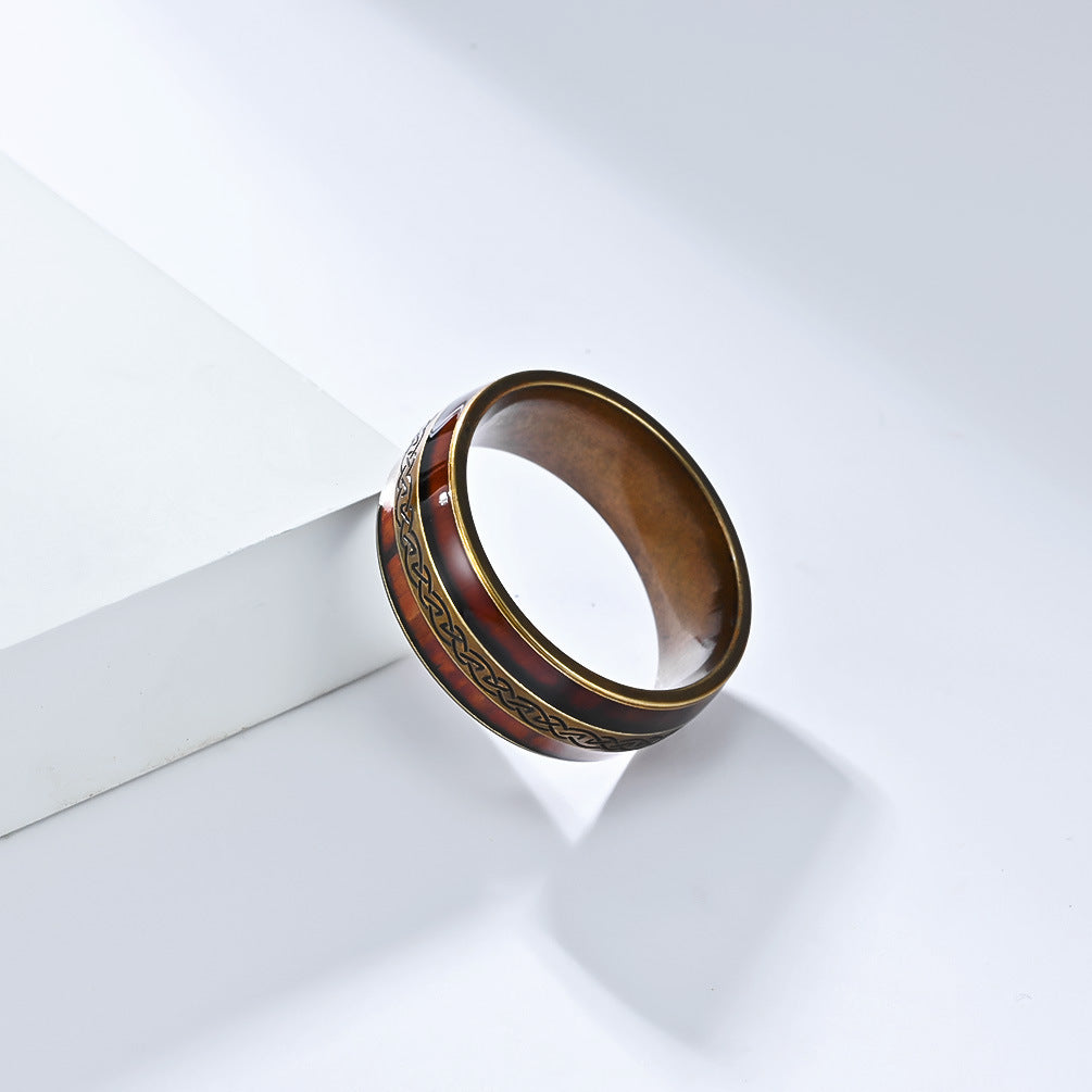 Planderful Celtic Knot Ring Titanium Steel Vintage Nordic Inlaid Wood Grain For Irish Eternal Wedding Engagement Jewelry