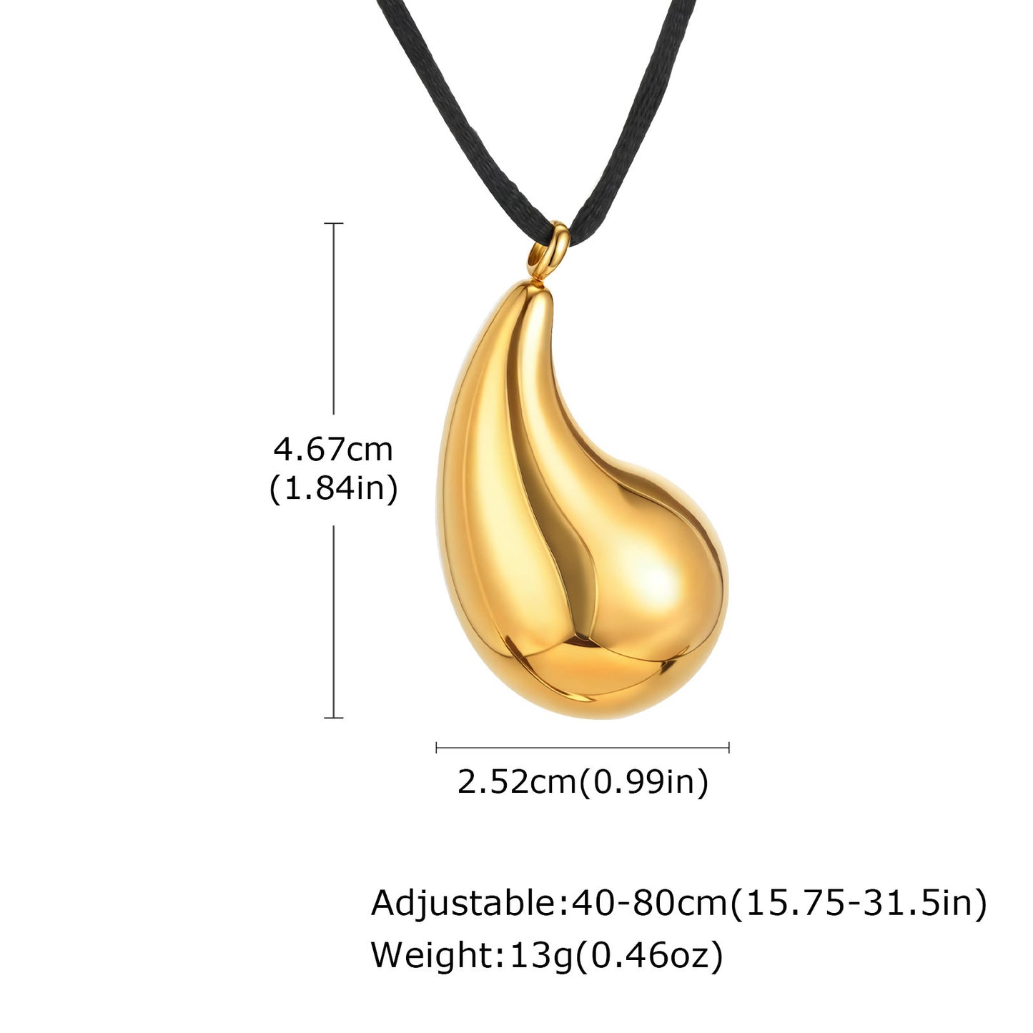 Stainless Steel Hollow Water Drop Heart Pendant Braided Rope Adjustable Necklace
