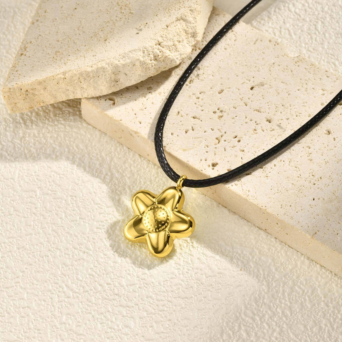 Stainless Steel Geometric Hollow Pendant Star Conch Small Flower Wax Rope Necklace