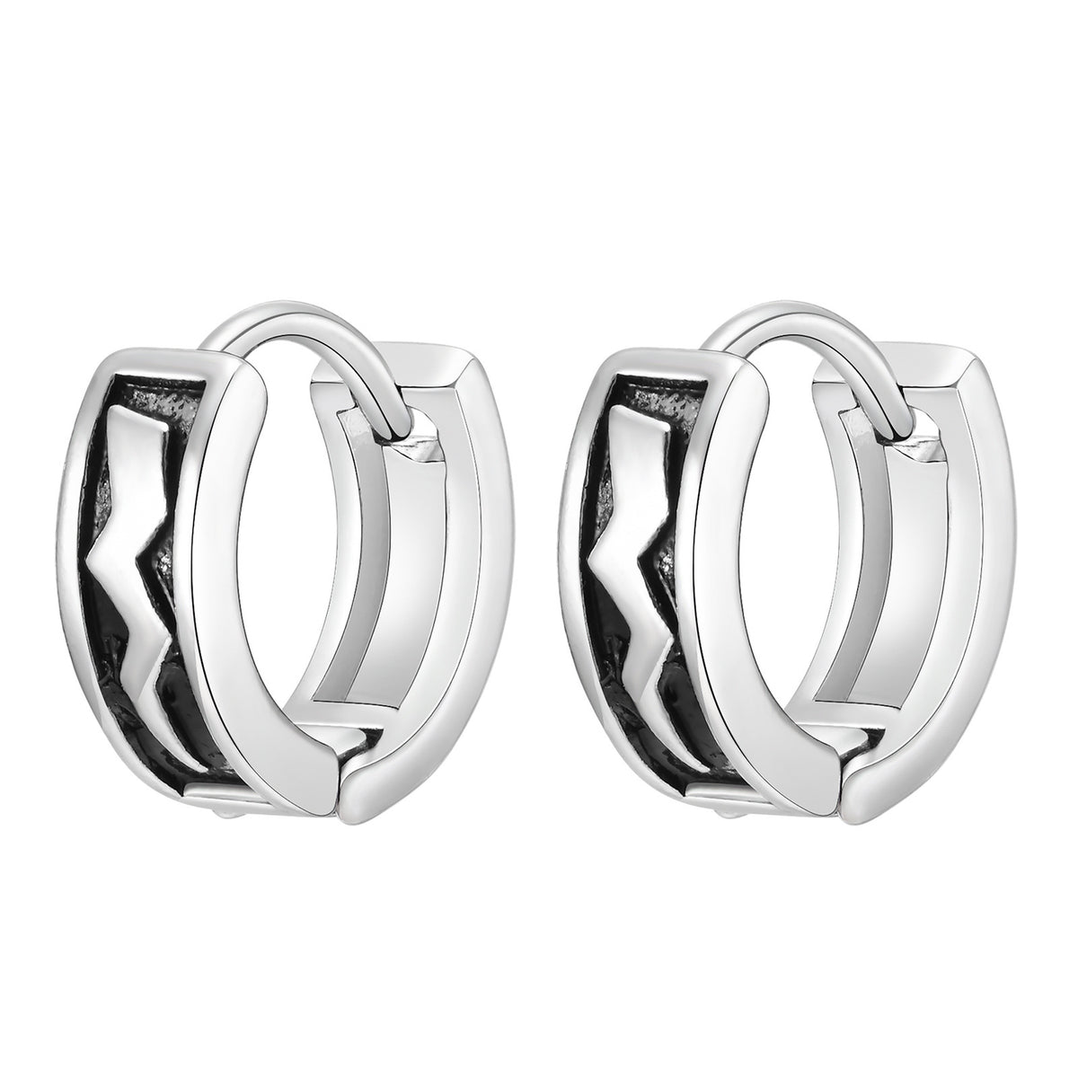 Silver-Tone Black Zigzag Huggie Earring — Single