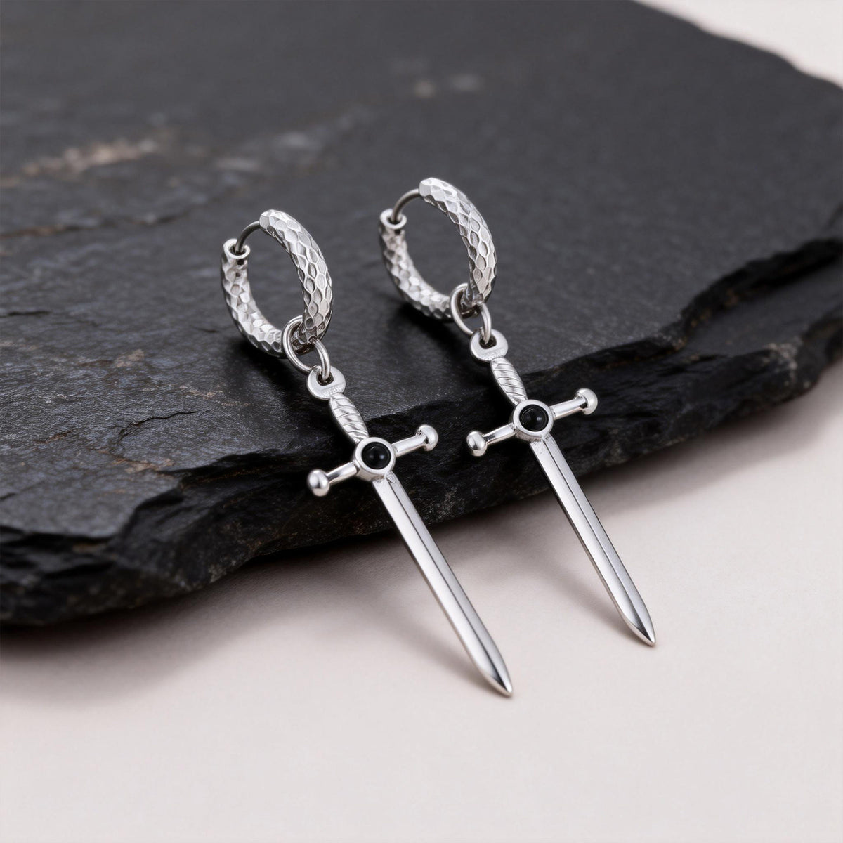 Stainless Steel Cross Vintage Black Earrings
