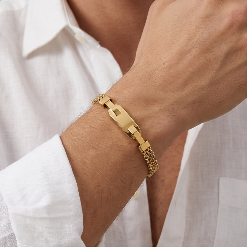 Style Rectangular Plate Mesh Chain Titanium Steel Bracelet Geometric Curved Bar