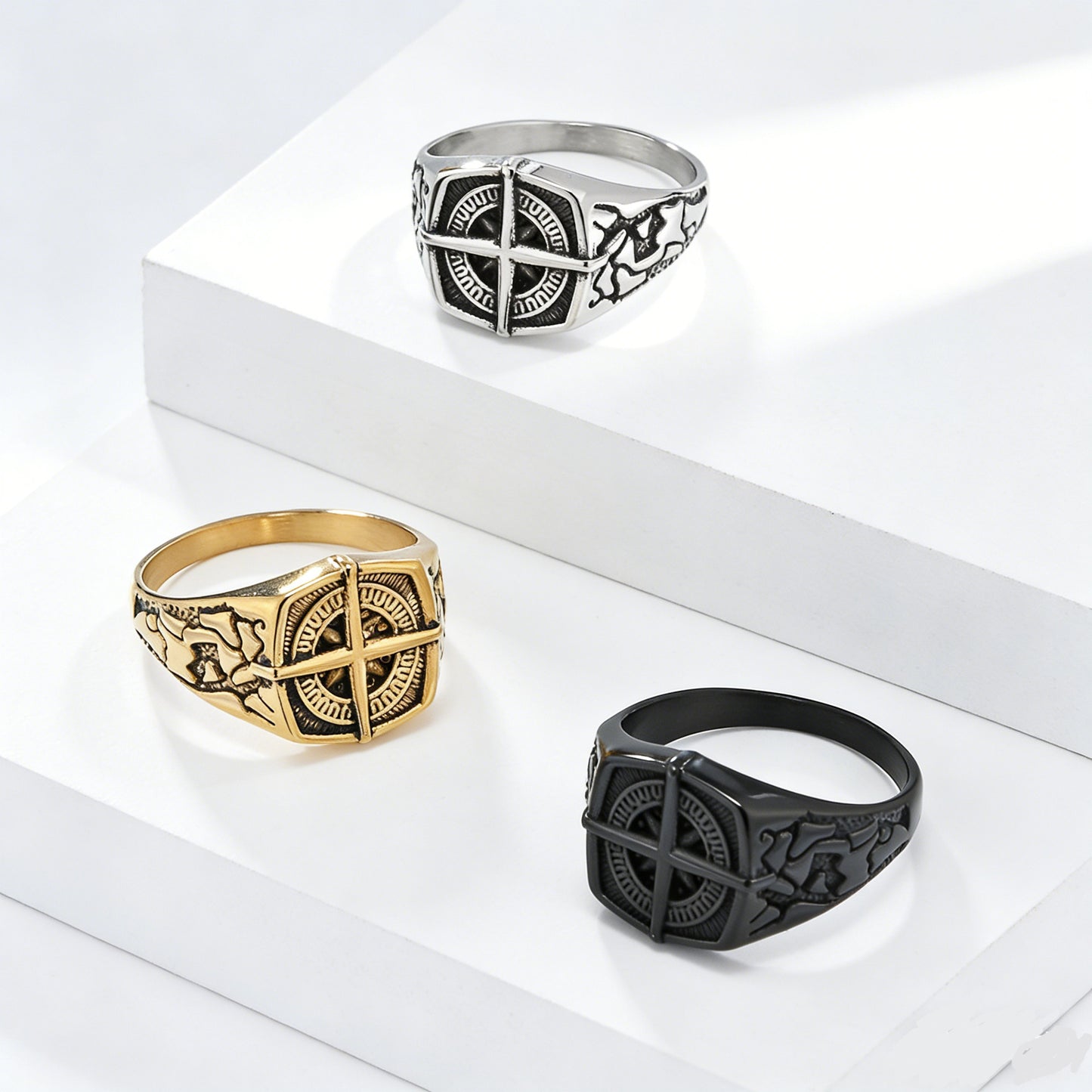 Planderful Compass Ring Stainless Steel Nordic Retro Pirate Sailing Style for Men Bold Niche Jewelry
