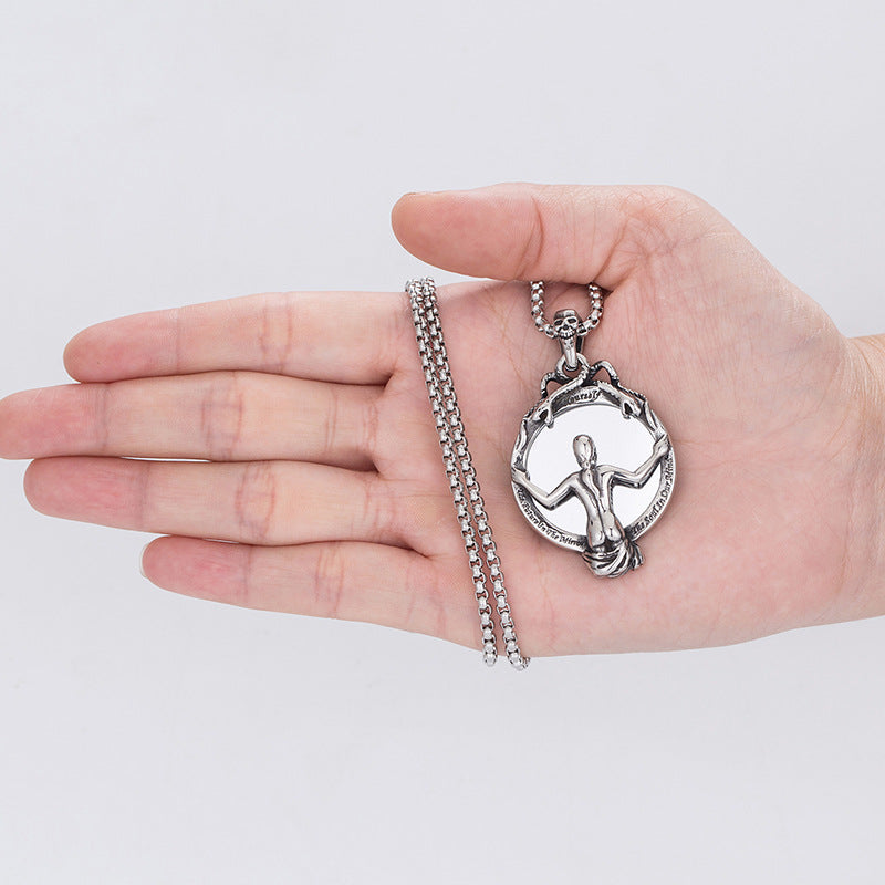 Steel Necklace – Vintage Skull Mirror Pendant