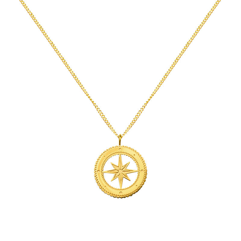 Lucky Eight Star Mangle Pendant Necklace in Titanium Steel and 18K Gold Plating
