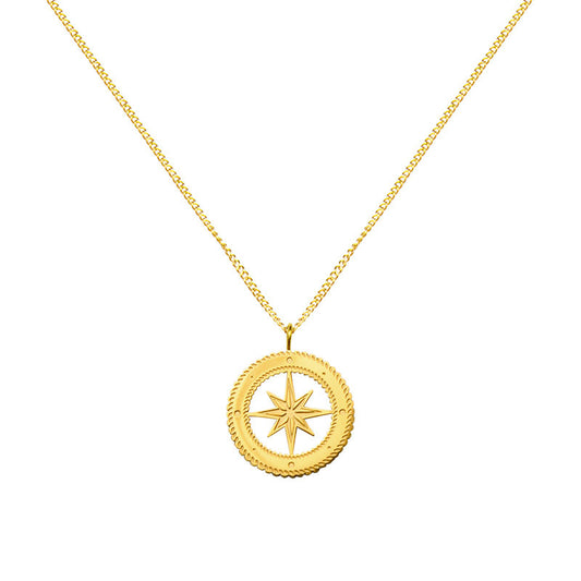 Lucky Eight Star Mangle Pendant Necklace in Titanium Steel and 18K Gold Plating