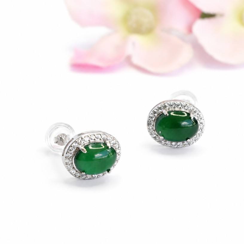 Green Jadeite 925 Silver Stud Earrings