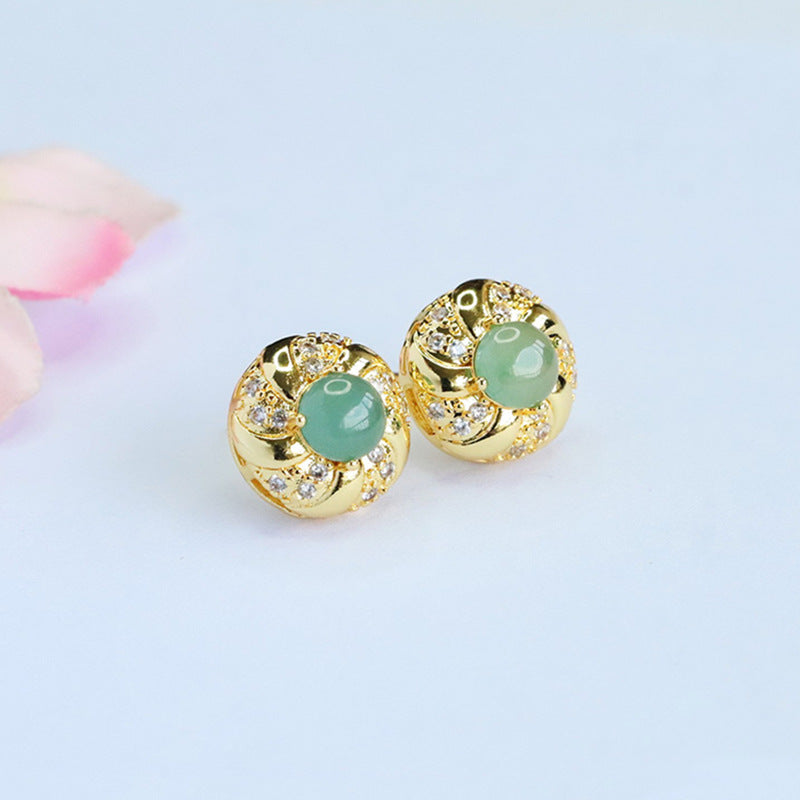Blue-Water Jadeite Bead Halo Stud Earrings