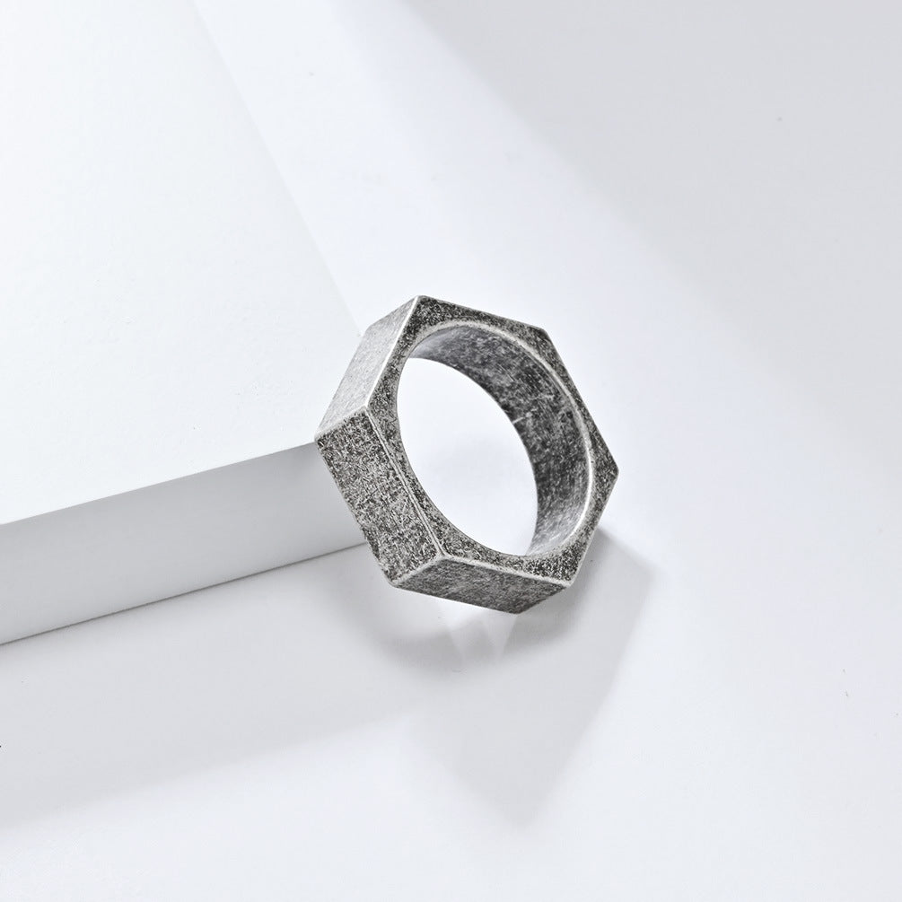Steel Ring - Minimalist Geometric Hexagonal Design For Everyday Wear, Unisex Style By Planderful