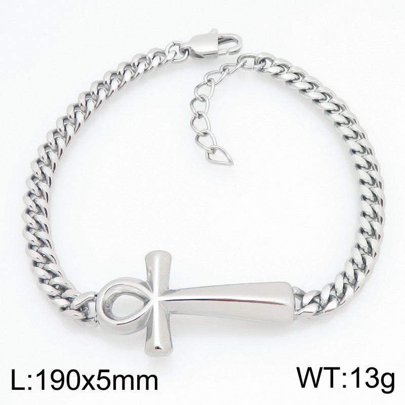 Talisman Of Life – Antique Ancient Egyptian Anka Cross Cuban Chain Titanium Steel Unisex Bracelet