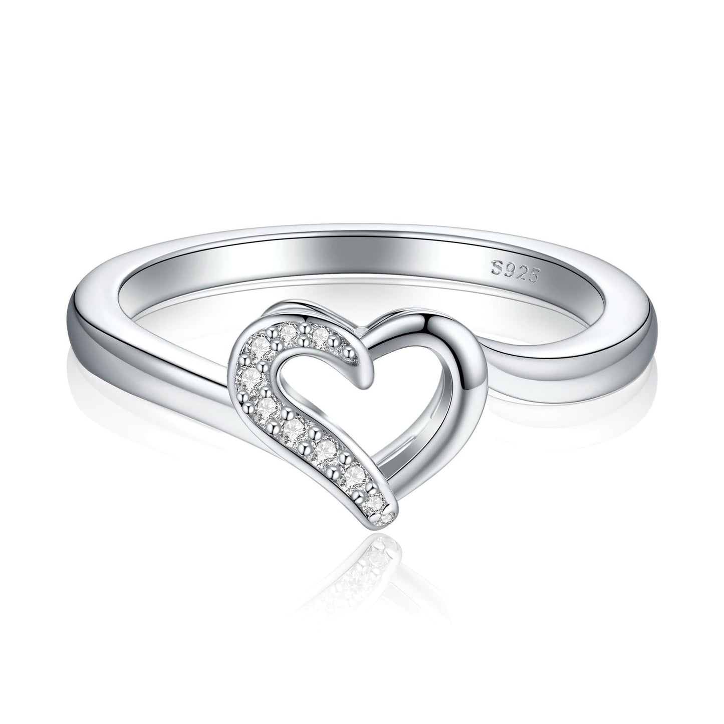 Planderful S925 Sterling Silver Heart Ring For Women With Zircon Accent Light Luxury Jewelry