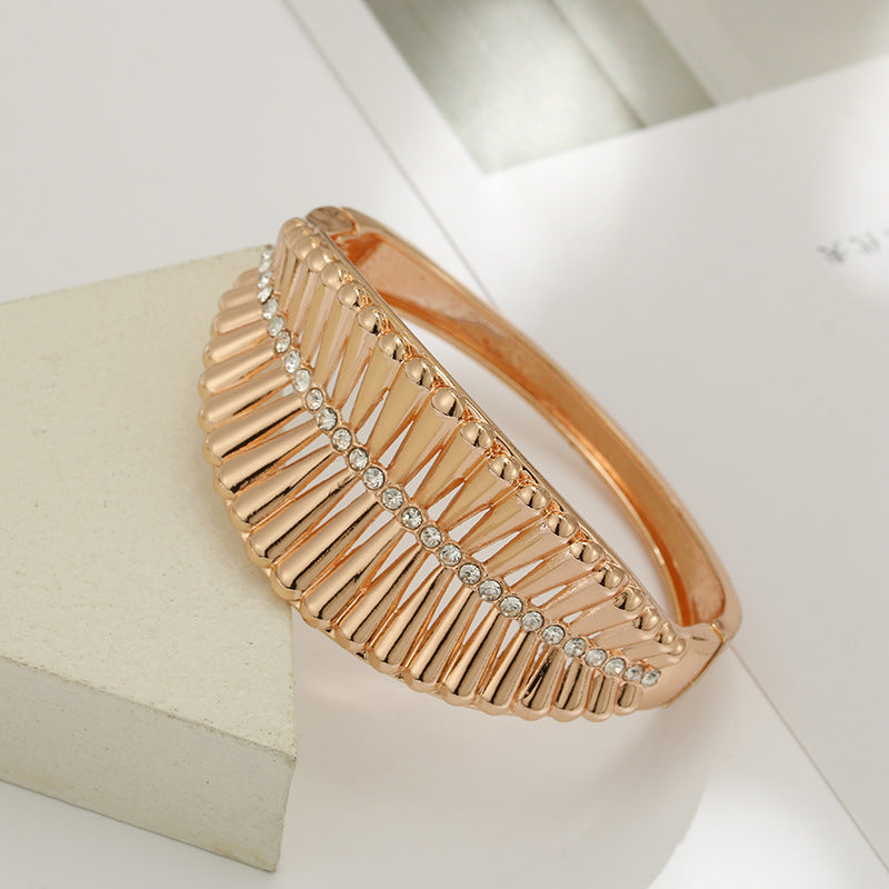 Bohemian Titanium Gold Wide Bracelet for Women - Vienna Verve Collection