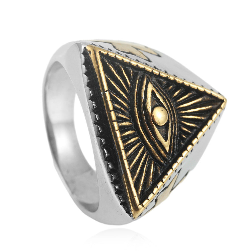Titanium Steel Masonic Eye Ring for Men - Retro Stainless Steel Design in Sizes 7-13