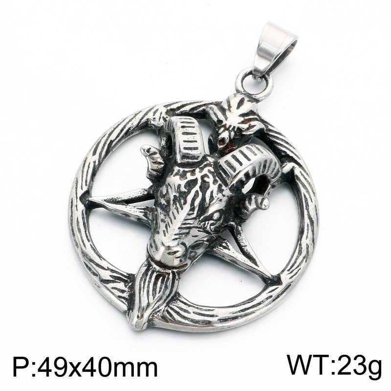 Dark Gothic Baffle Goat Head Pentagram Pendant Casting Three-Dimensional Demon Stainless Steel Men's Necklace