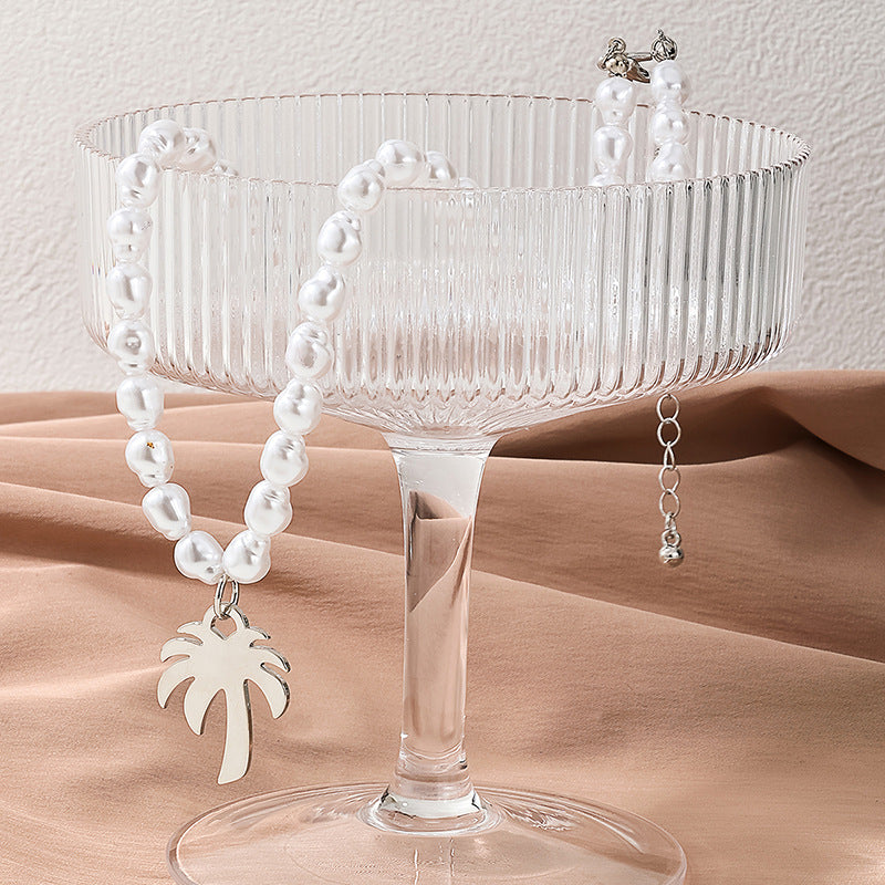 Coconut Dream Metal Pearl Pendant Necklace - Wholesale Women's Jewelry