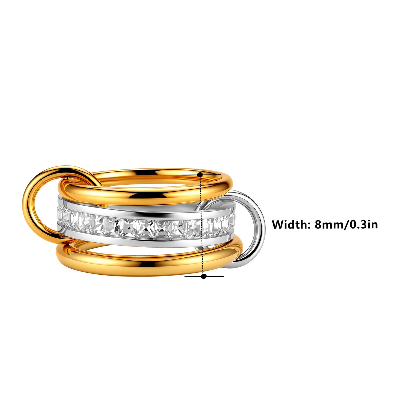 Interlocking Chain Ring Planderful Light Luxury Zircon Inlaid Stainless Steel Unisex Gold Silver