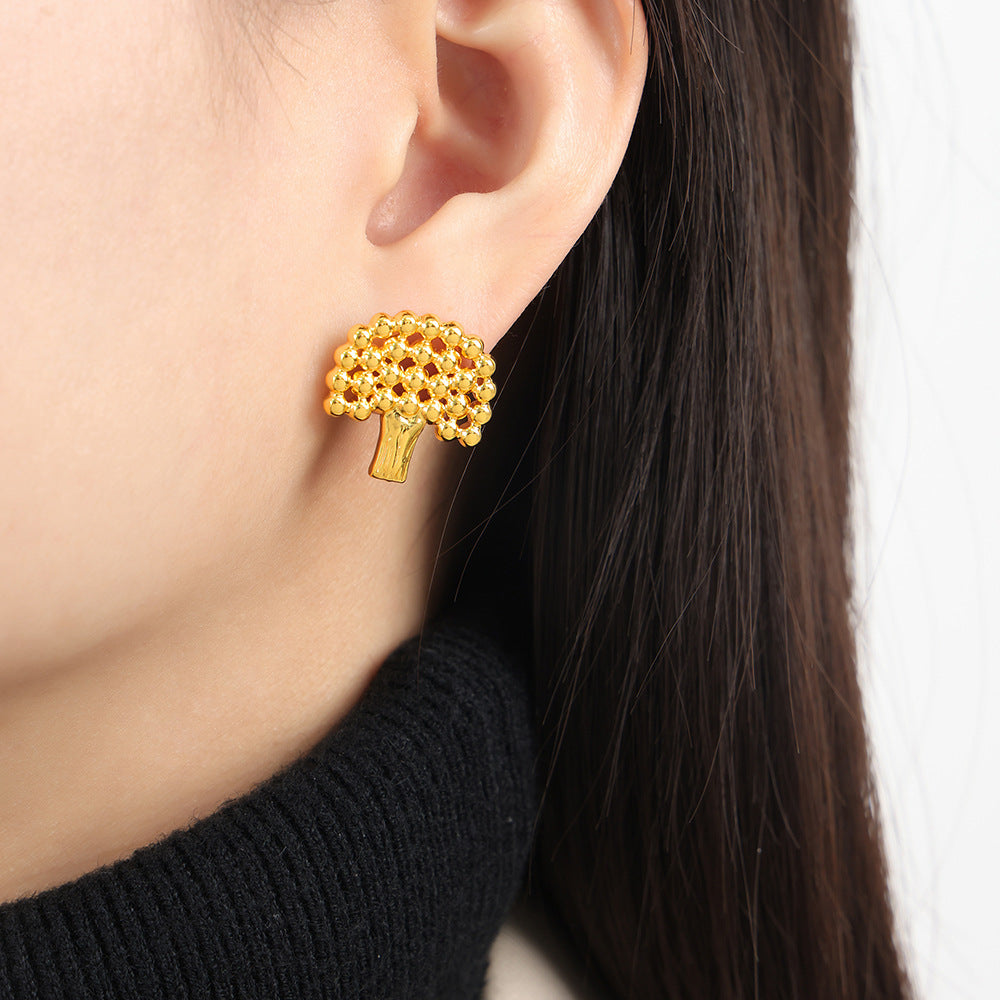Golden Tree Geometric Earrings for Women from Planderful Collection
