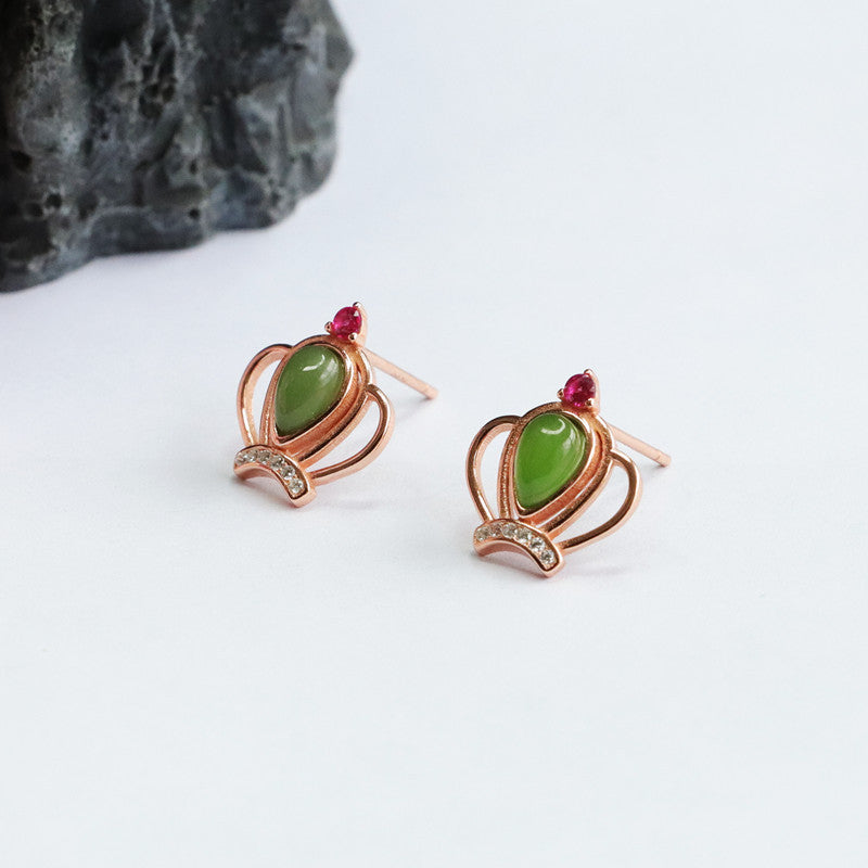 Water Drop Jasper Crown Jade Stud Earrings