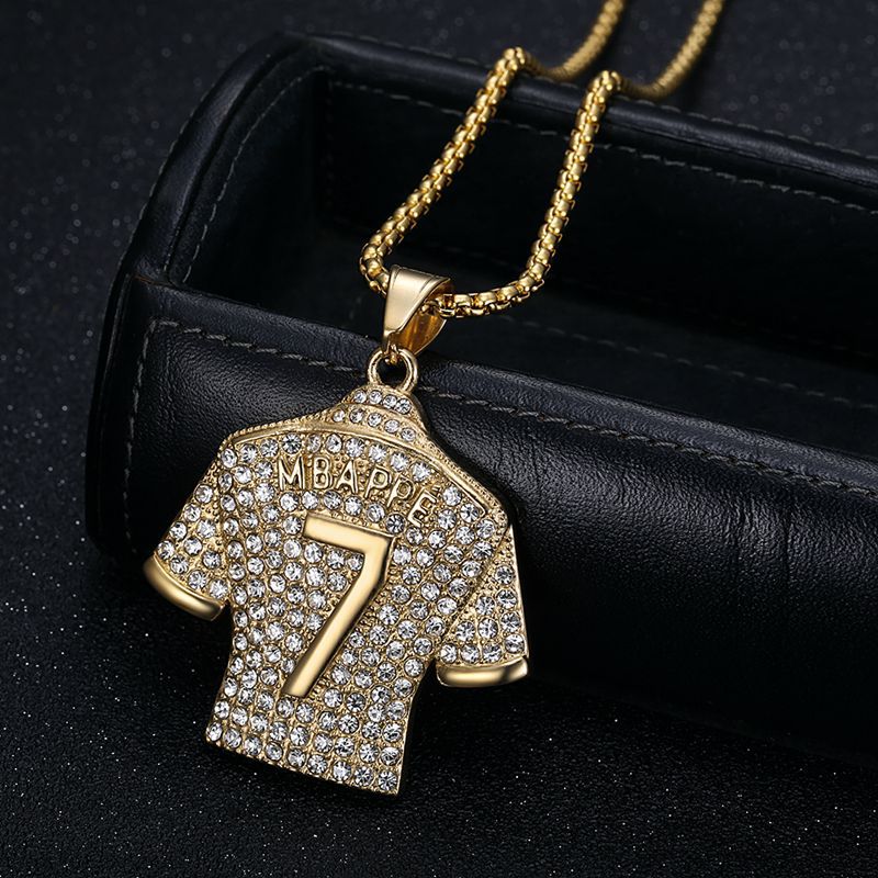 Planderful Football Jersey Pendant Necklace Titanium Steel Gold Plated Zircon No 7 Star For Hip Hop Fans