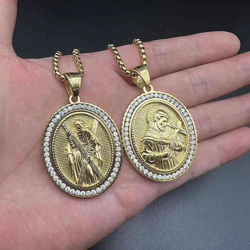 Zircon Necklace - Statement Jesus Pendant In Stainless Steel Gold Plated Hip Hop Religious Jewelry