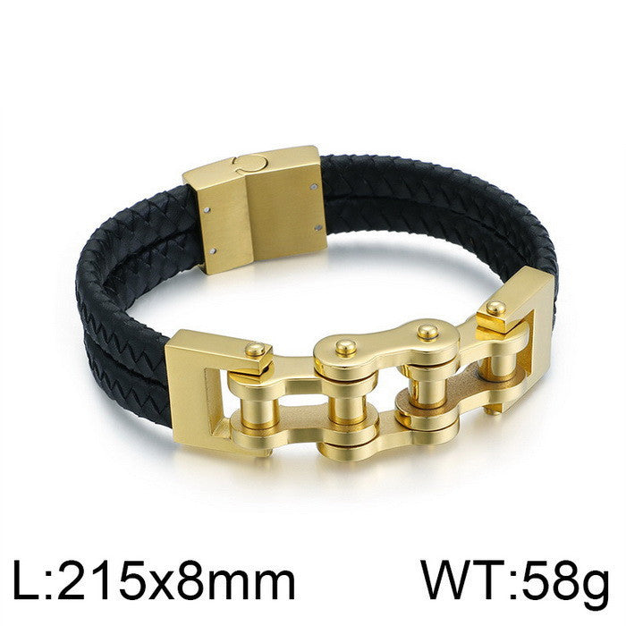 Planderful Men Punk Chain Leather Bracelet Stainless Steel