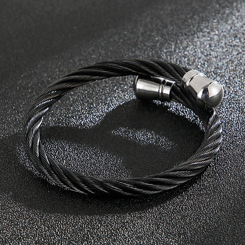 Punk Titanium Steel Wire Twist Pattern Men's Opening Bracelet Bracelet