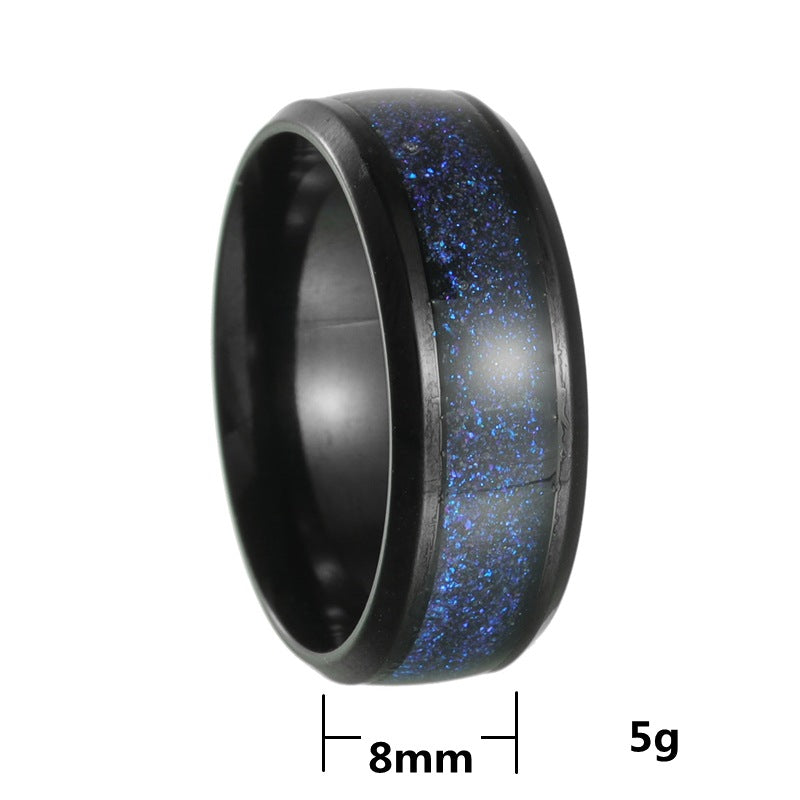 Planderful Collection Everyday Genie Stainless Steel Ring 8mm Blue Starry Sky Unisex