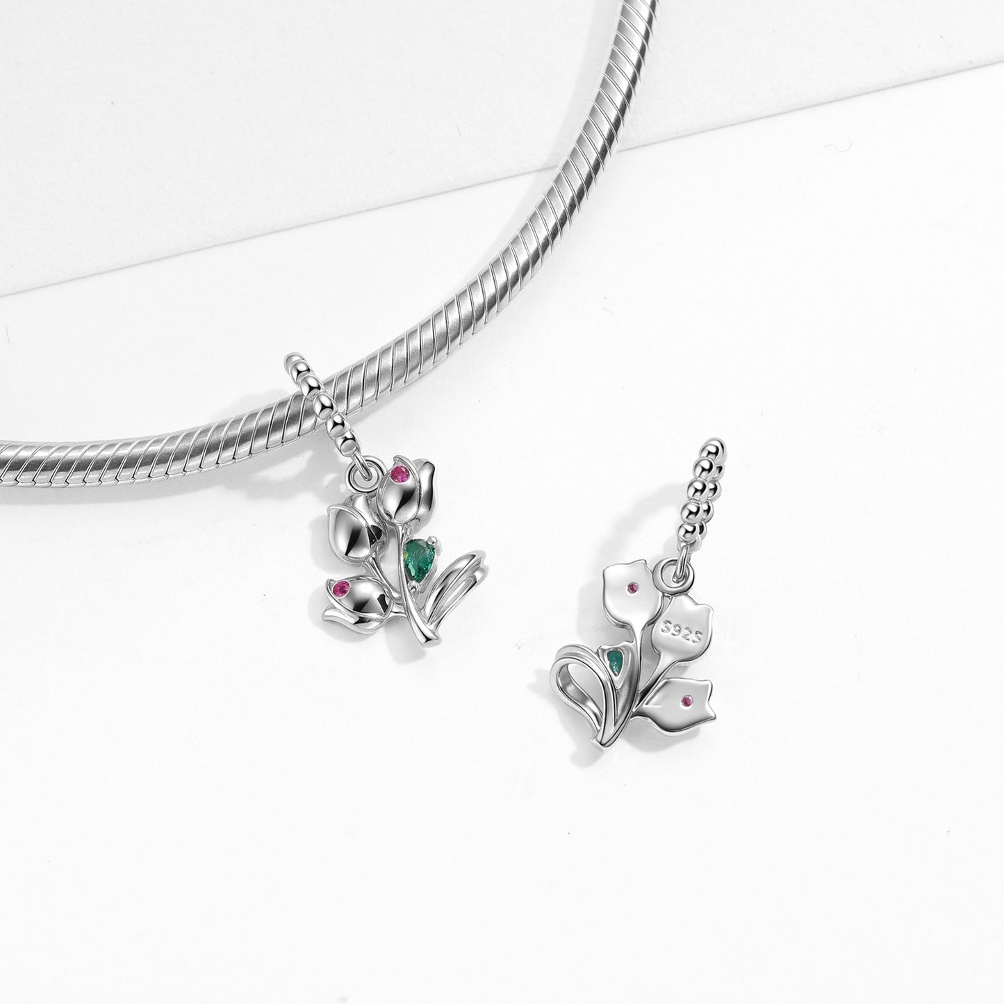 Planderful Jewelry Sterling Silver Tulip Pendant With Zircon Charm Elegant Floral Necklace