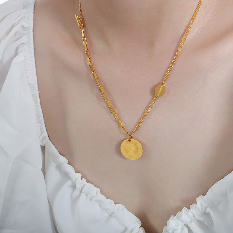 Stylish Geometric Titanium Steel Necklace with Double-Layer Design