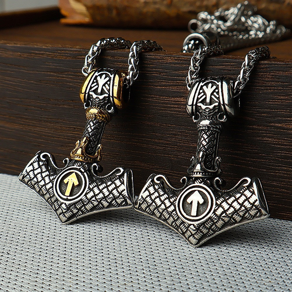 1. Planderful Rune Pendant Necklace In Stainless Steel Viking Odin Triangle And Anchor Motifs Punk Retro Style For Unisex